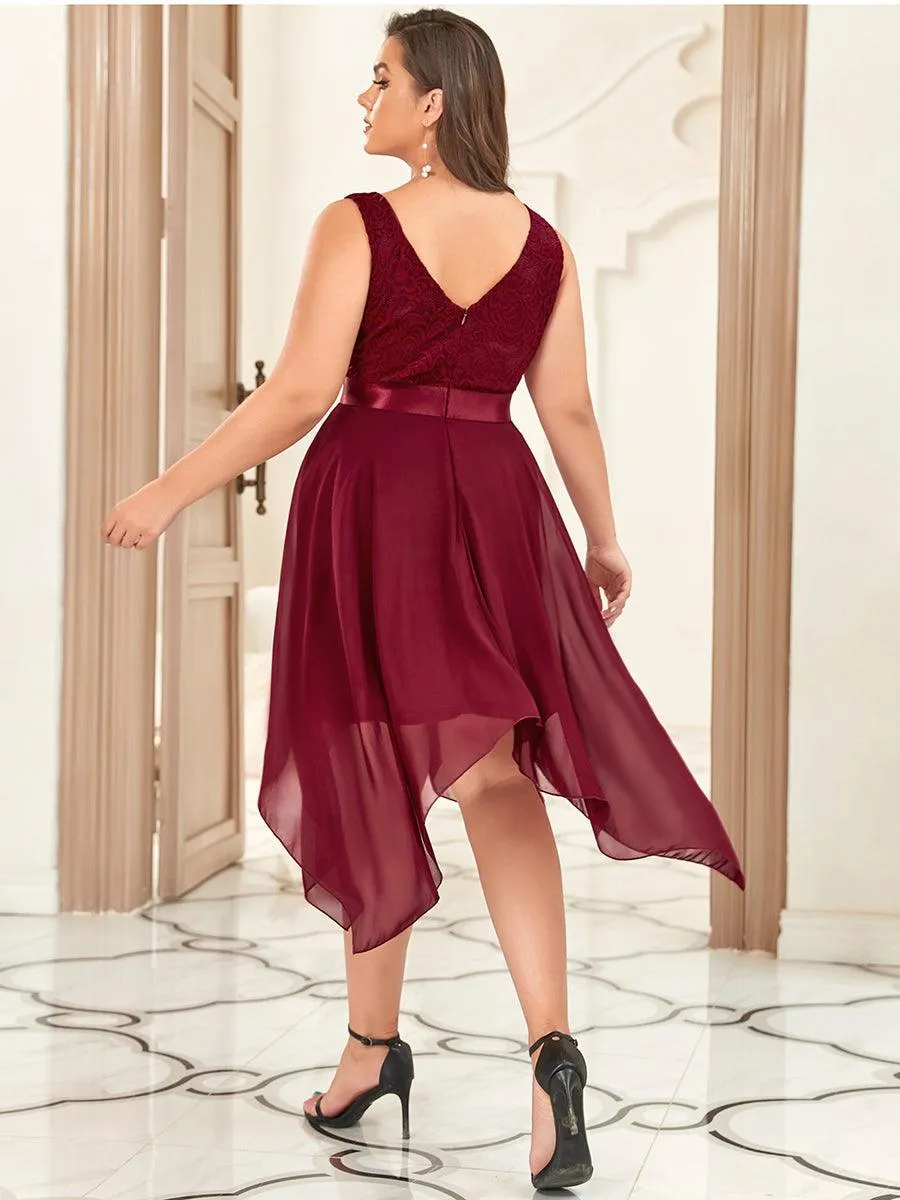 Robe mariage invitée en dentelle à col en V mi-longue fluide