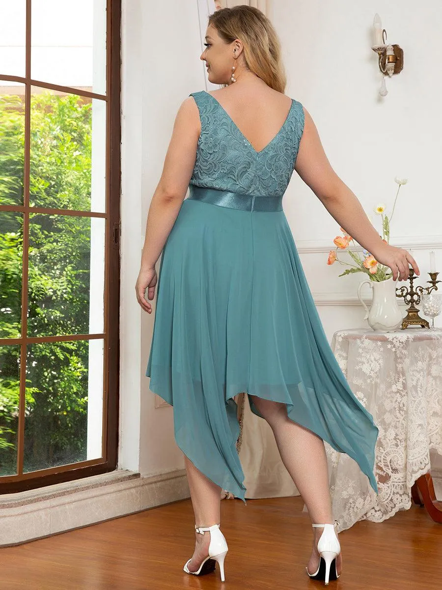 Robe mariage invitée en dentelle à col en V mi-longue fluide