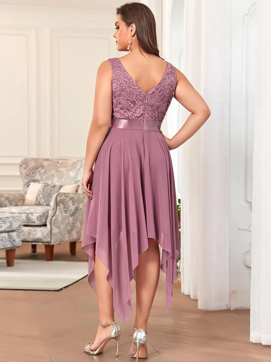 Robe mariage invitée en dentelle à col en V mi-longue fluide