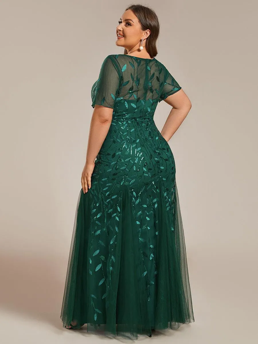 Robes de soirée Longues Sirène en Tulle à Imprimé Floral et Paillettes