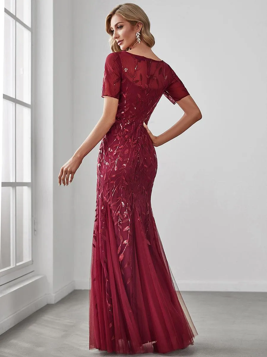 Robes de soirée Longues Sirène en Tulle à Imprimé Floral et Paillettes