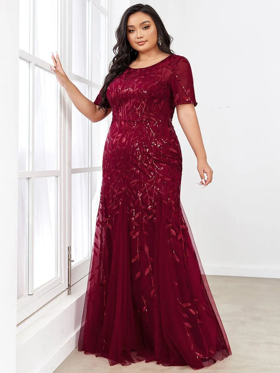 Robes de soirée Longues Sirène en Tulle à Imprimé Floral et Paillettes