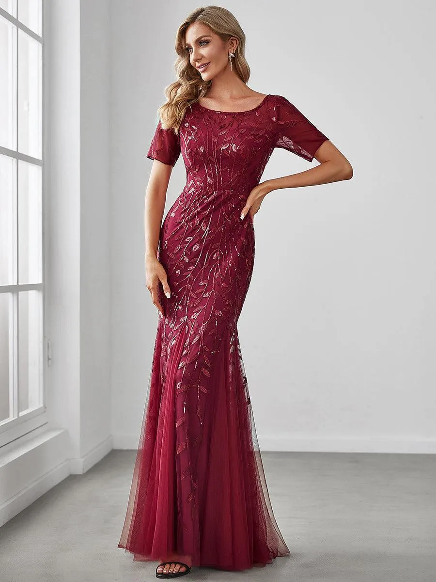 Robes de soirée Longues Sirène en Tulle à Imprimé Floral et Paillettes
