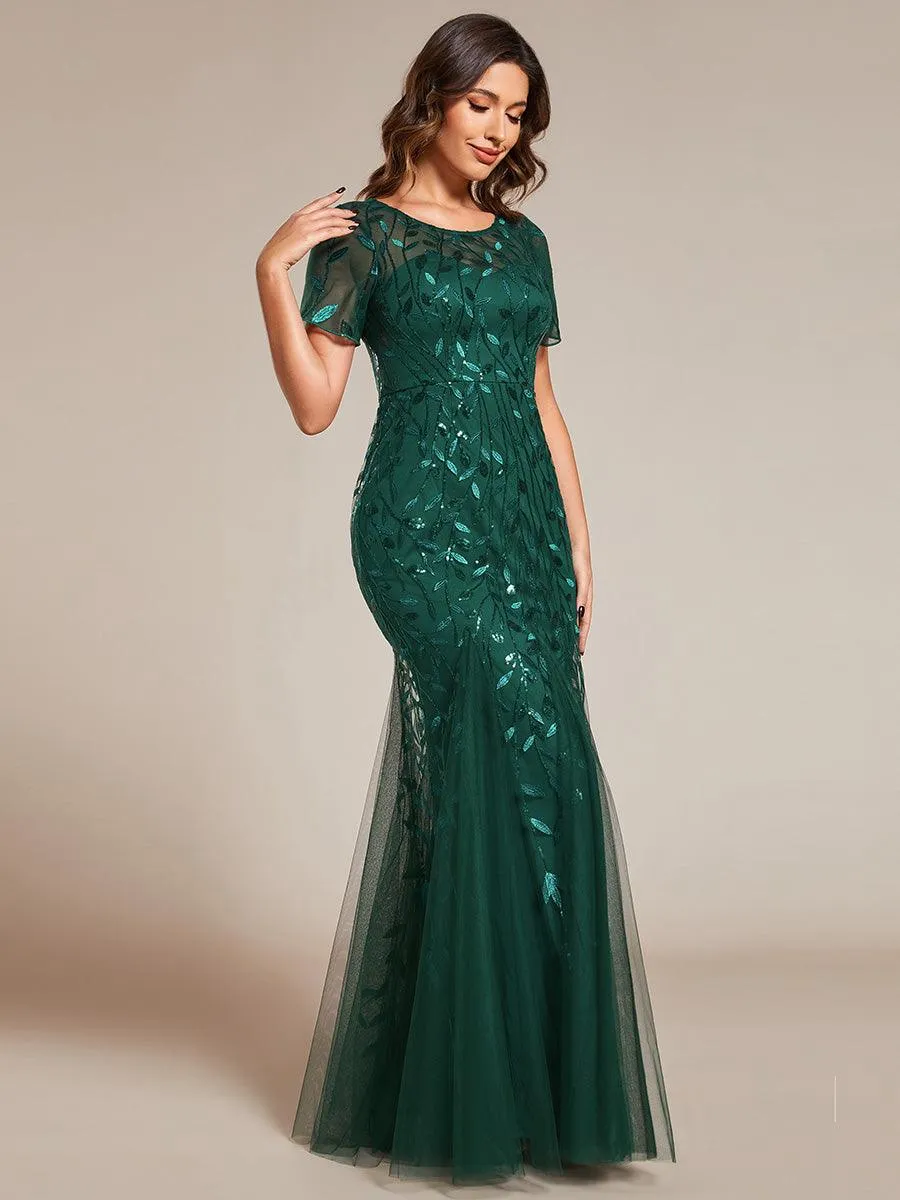 Robes de soirée Longues Sirène en Tulle à Imprimé Floral et Paillettes