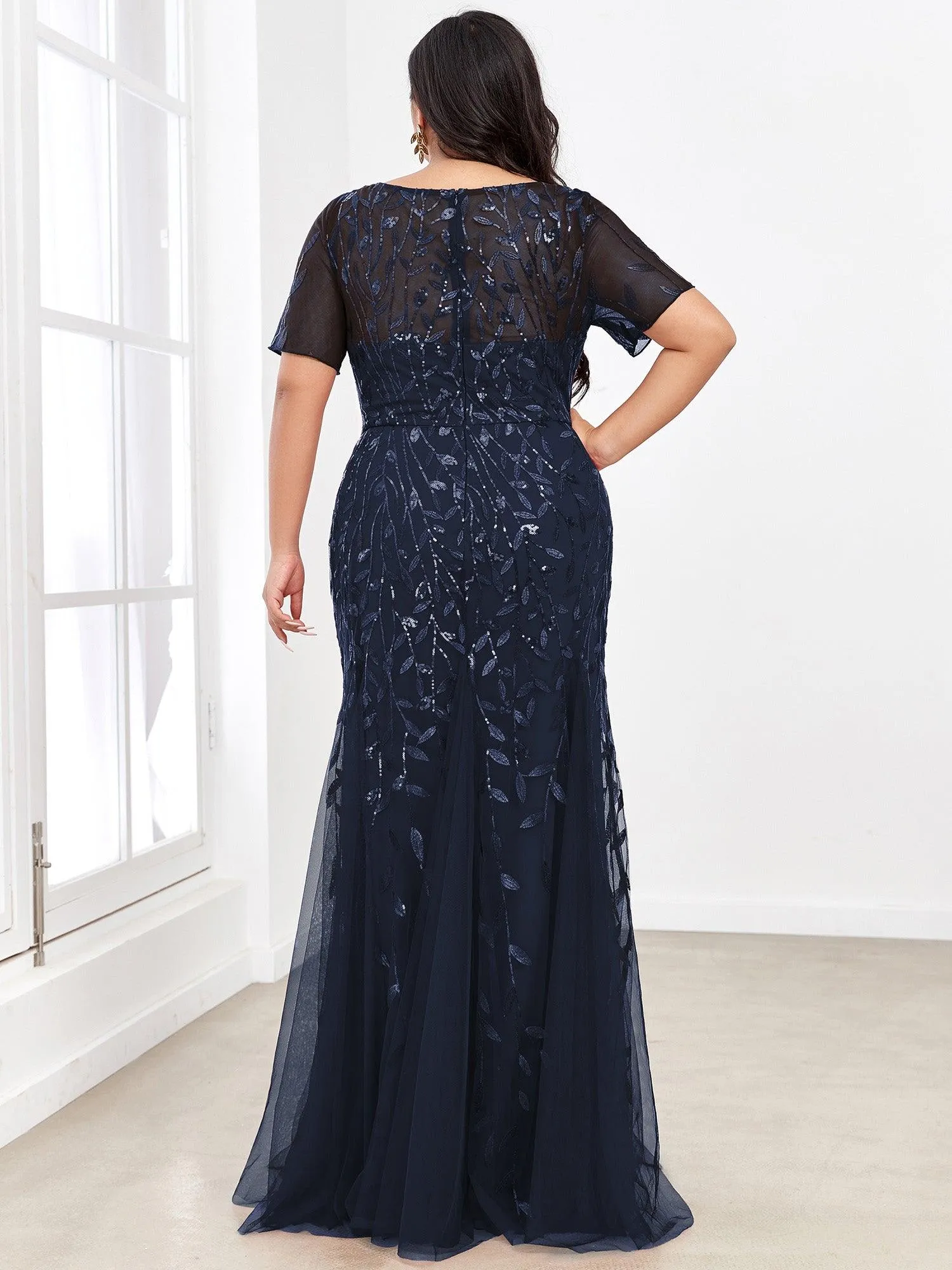 Robes de soirée Longues Sirène en Tulle à Imprimé Floral et Paillettes