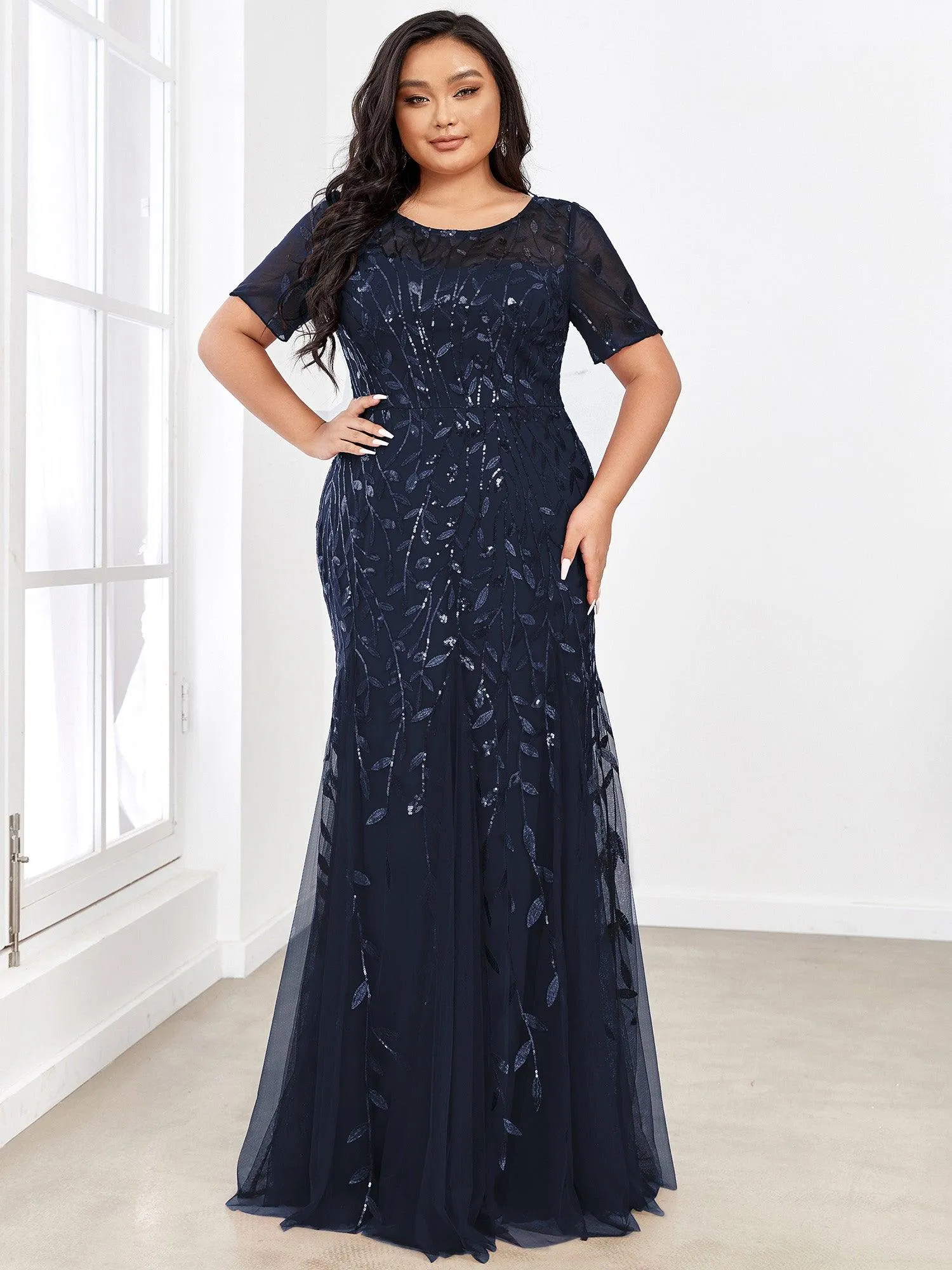 Robes de soirée Longues Sirène en Tulle à Imprimé Floral et Paillettes