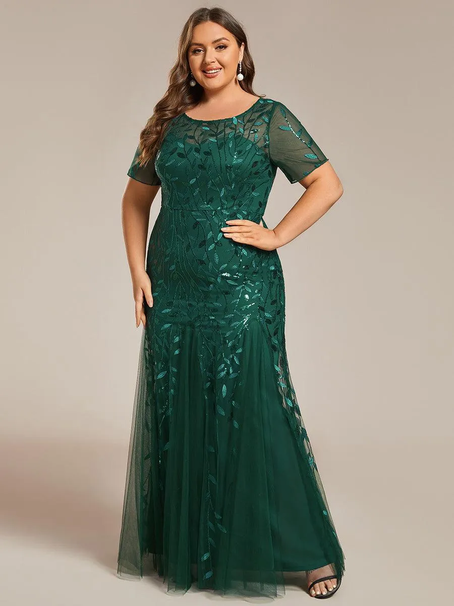 Robes de soirée Longues Sirène en Tulle à Imprimé Floral et Paillettes