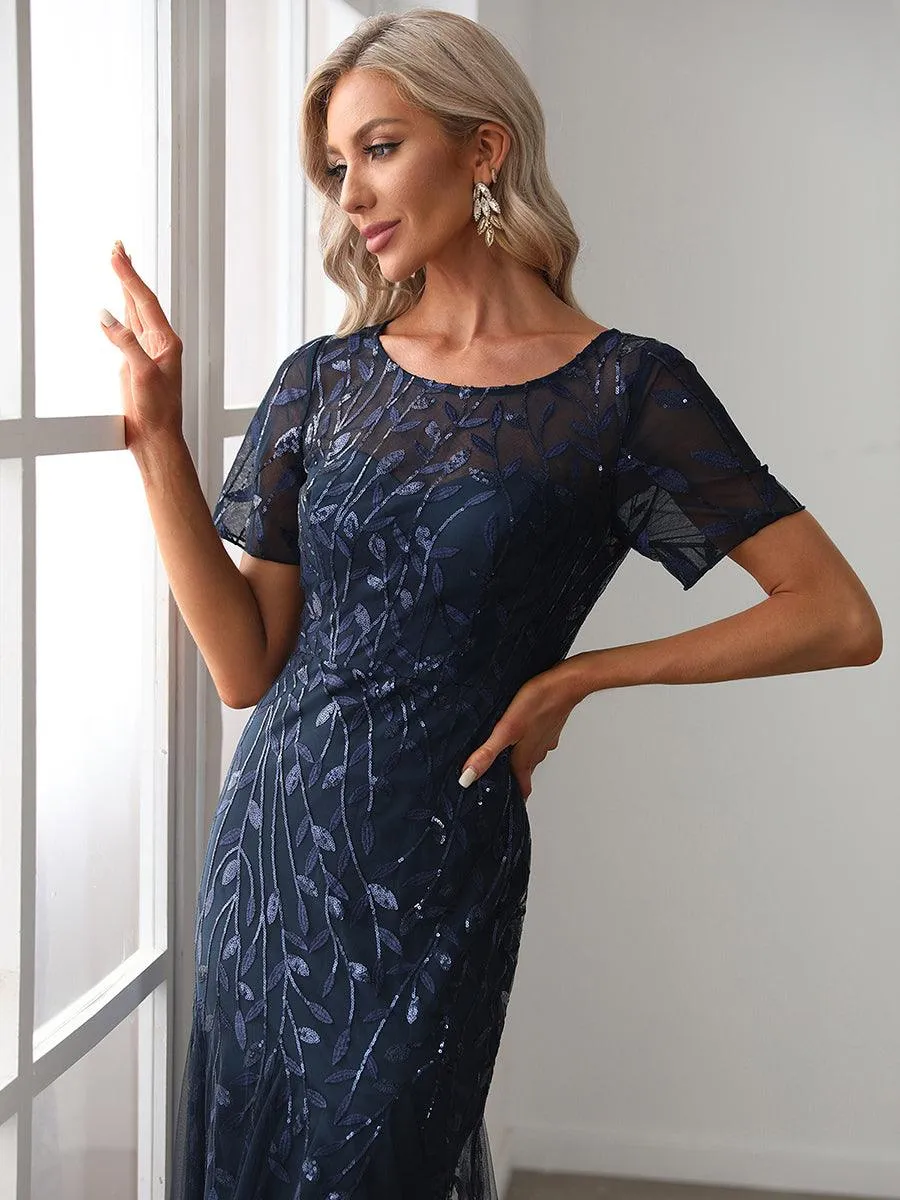 Robes de soirée Longues Sirène en Tulle à Imprimé Floral et Paillettes