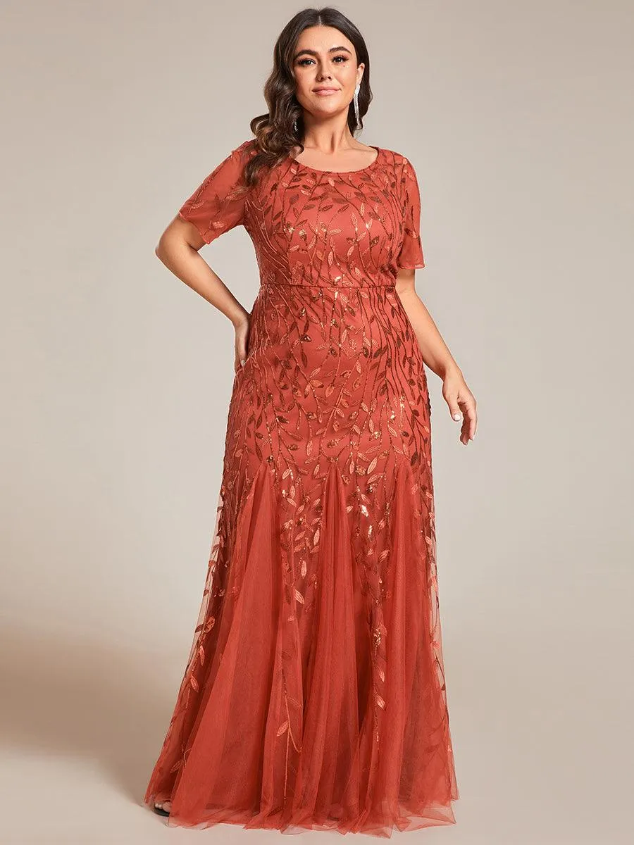 Robes de soirée Longues Sirène en Tulle à Imprimé Floral et Paillettes