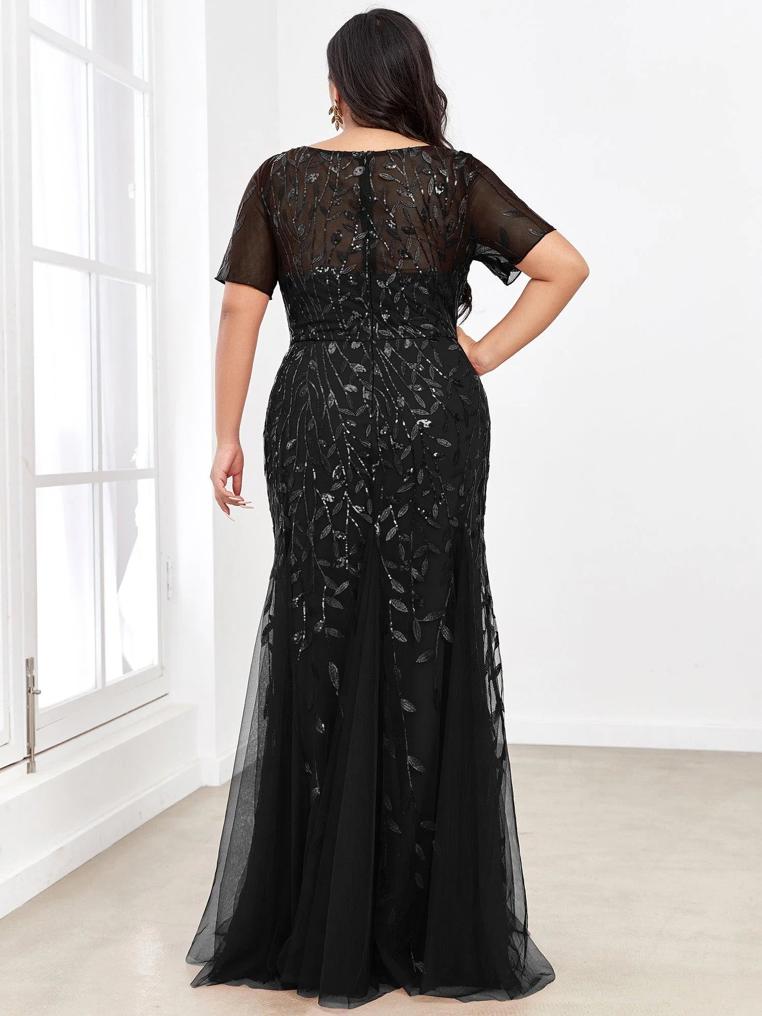 Robes de soirée Longues Sirène en Tulle à Imprimé Floral et Paillettes