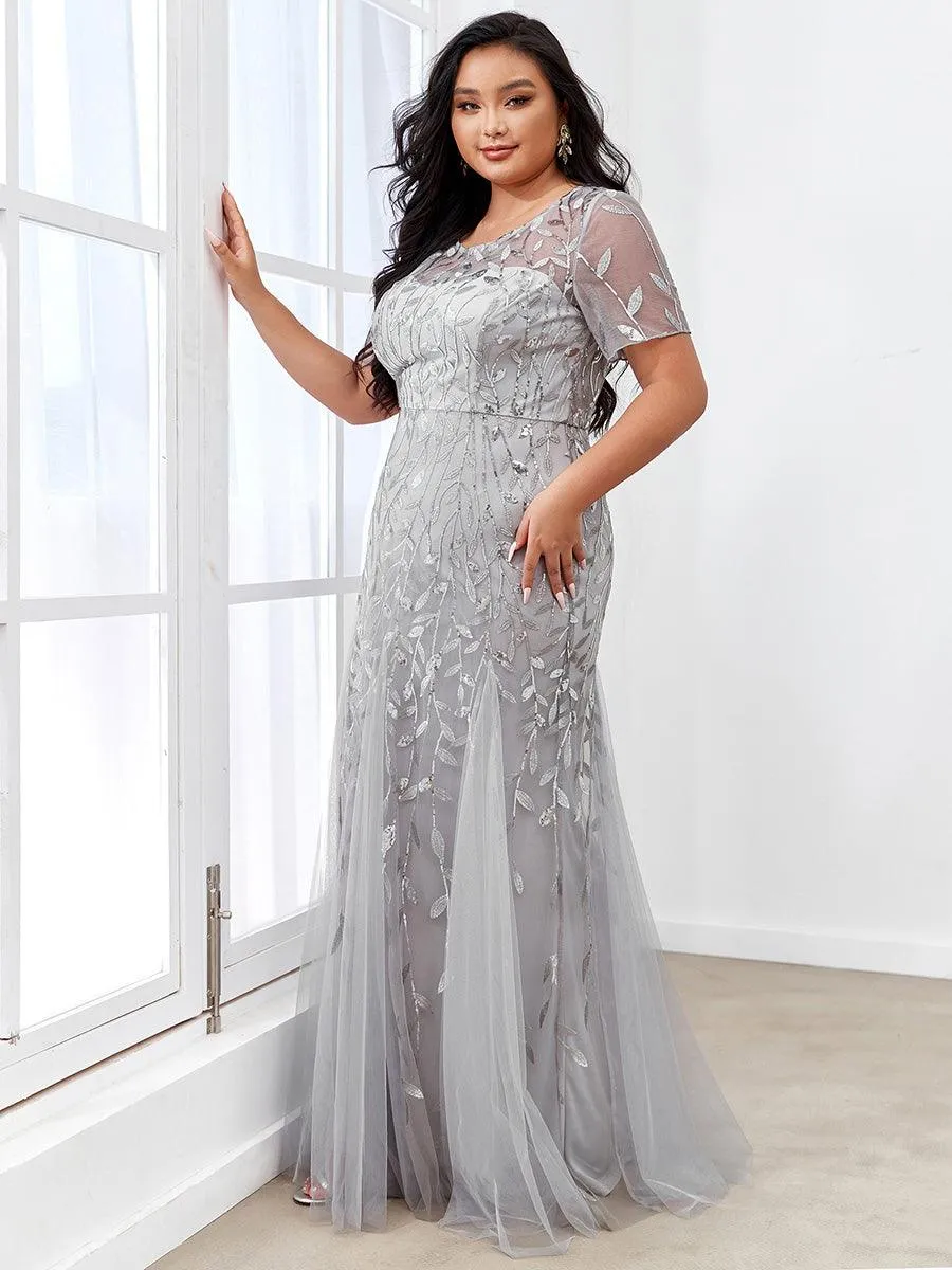 Robes de soirée Longues Sirène en Tulle à Imprimé Floral et Paillettes