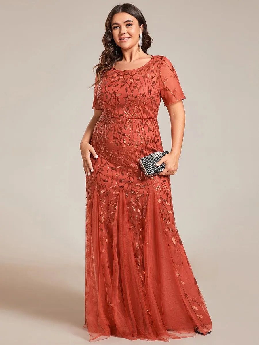Robes de soirée Longues Sirène en Tulle à Imprimé Floral et Paillettes