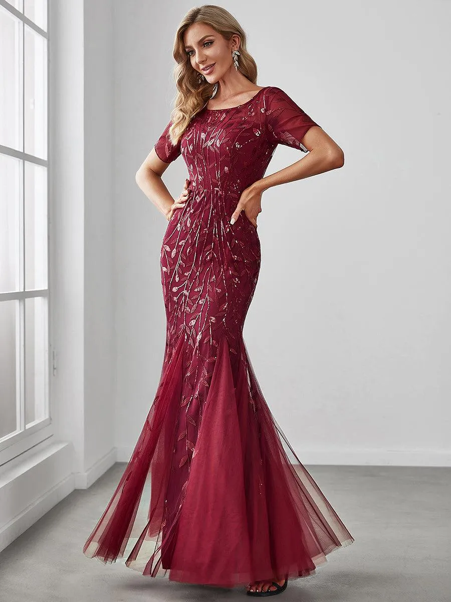 Robes de soirée Longues Sirène en Tulle à Imprimé Floral et Paillettes