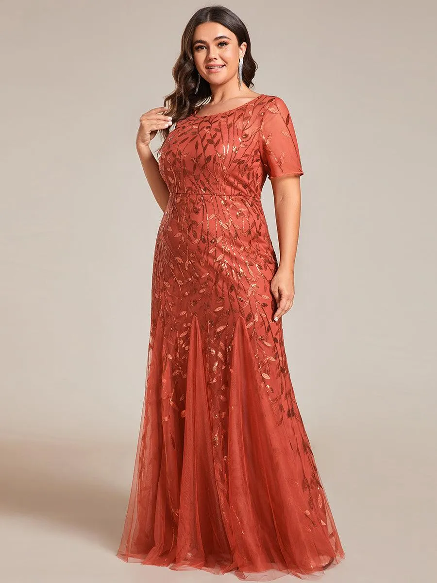 Robes de soirée Longues Sirène en Tulle à Imprimé Floral et Paillettes