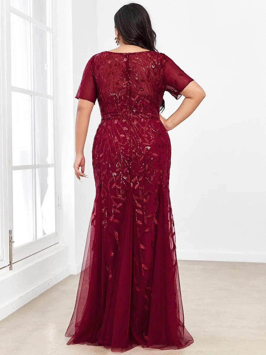 Robes de soirée Longues Sirène en Tulle à Imprimé Floral et Paillettes