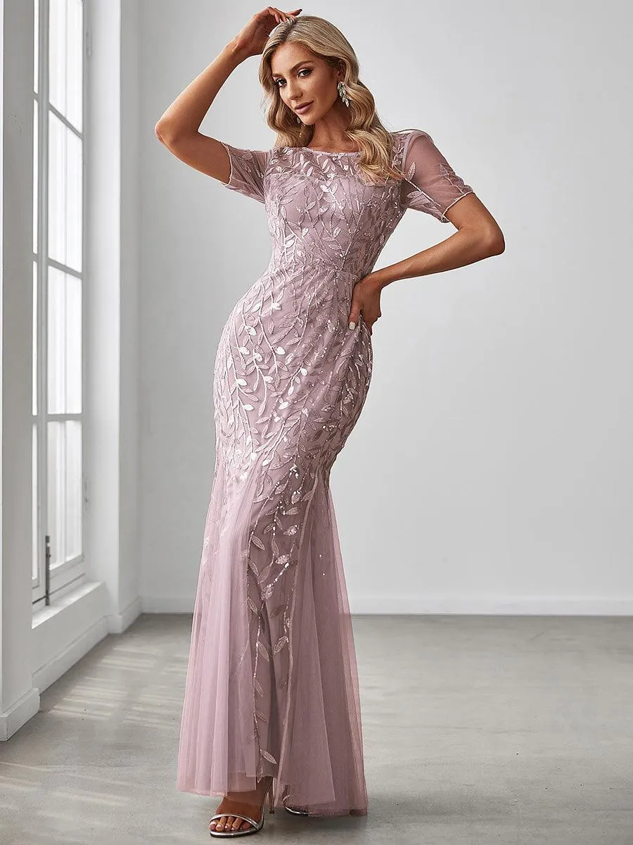 Robes de soirée Longues Sirène en Tulle à Imprimé Floral et Paillettes