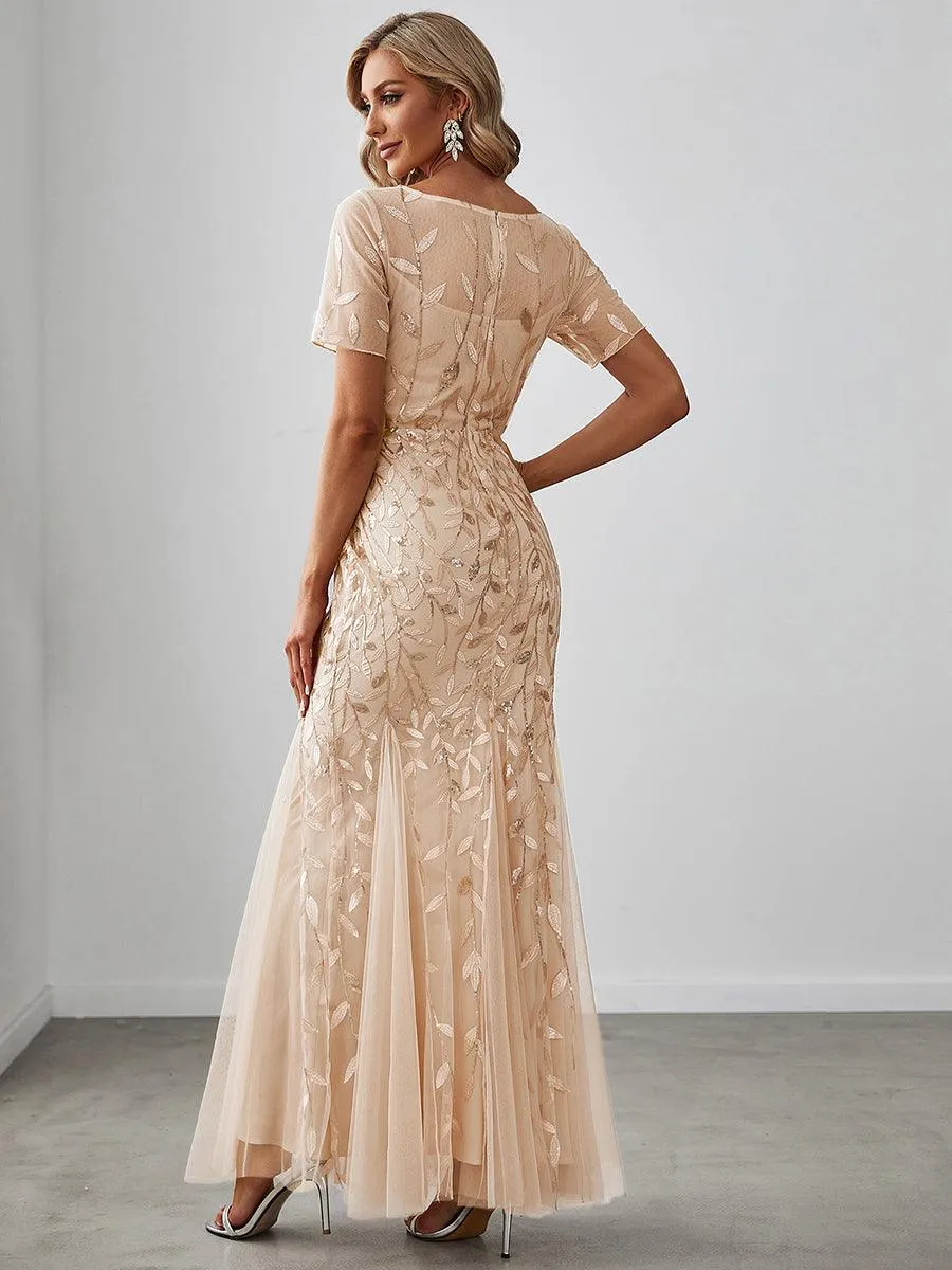 Robes de soirée Longues Sirène en Tulle à Imprimé Floral et Paillettes