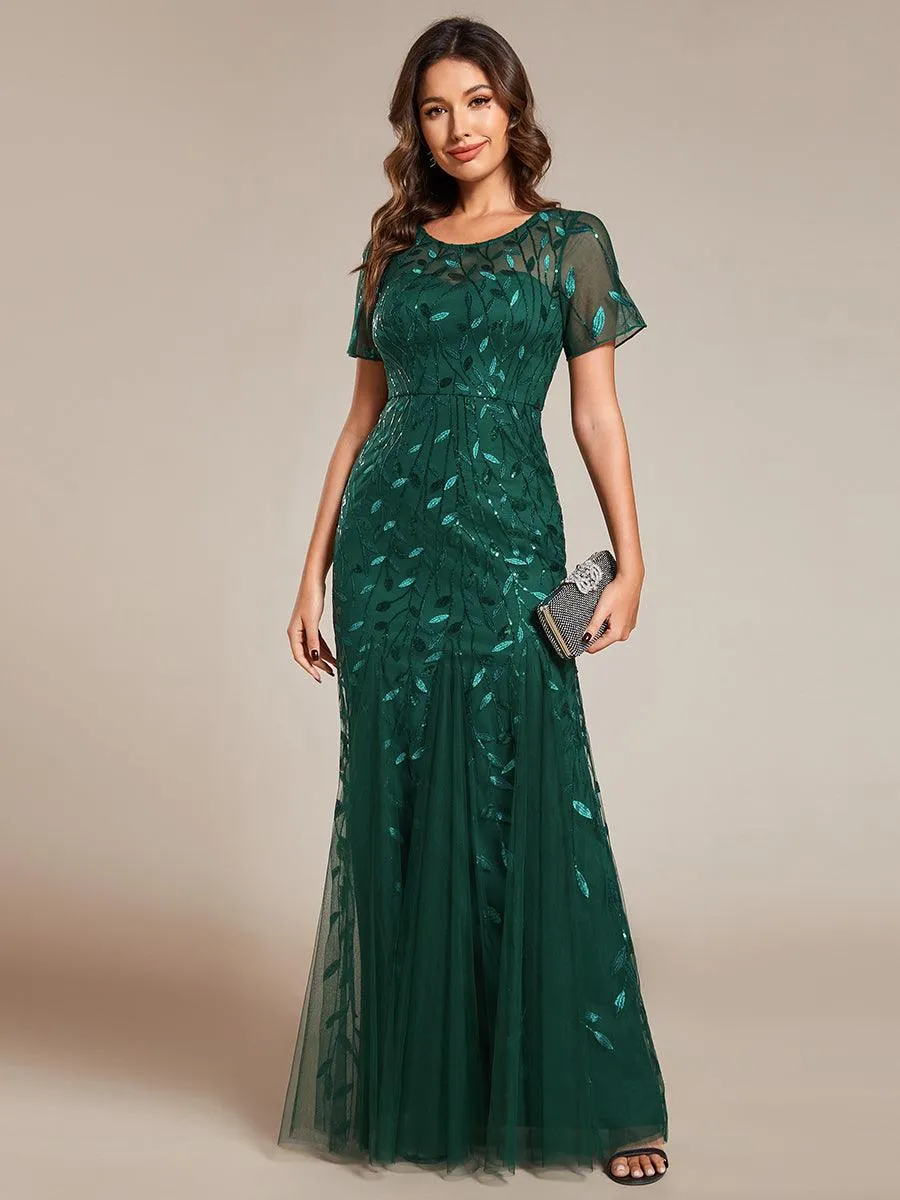 Robes de soirée Longues Sirène en Tulle à Imprimé Floral et Paillettes