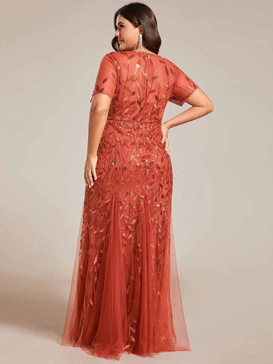 Robes de soirée Longues Sirène en Tulle à Imprimé Floral et Paillettes