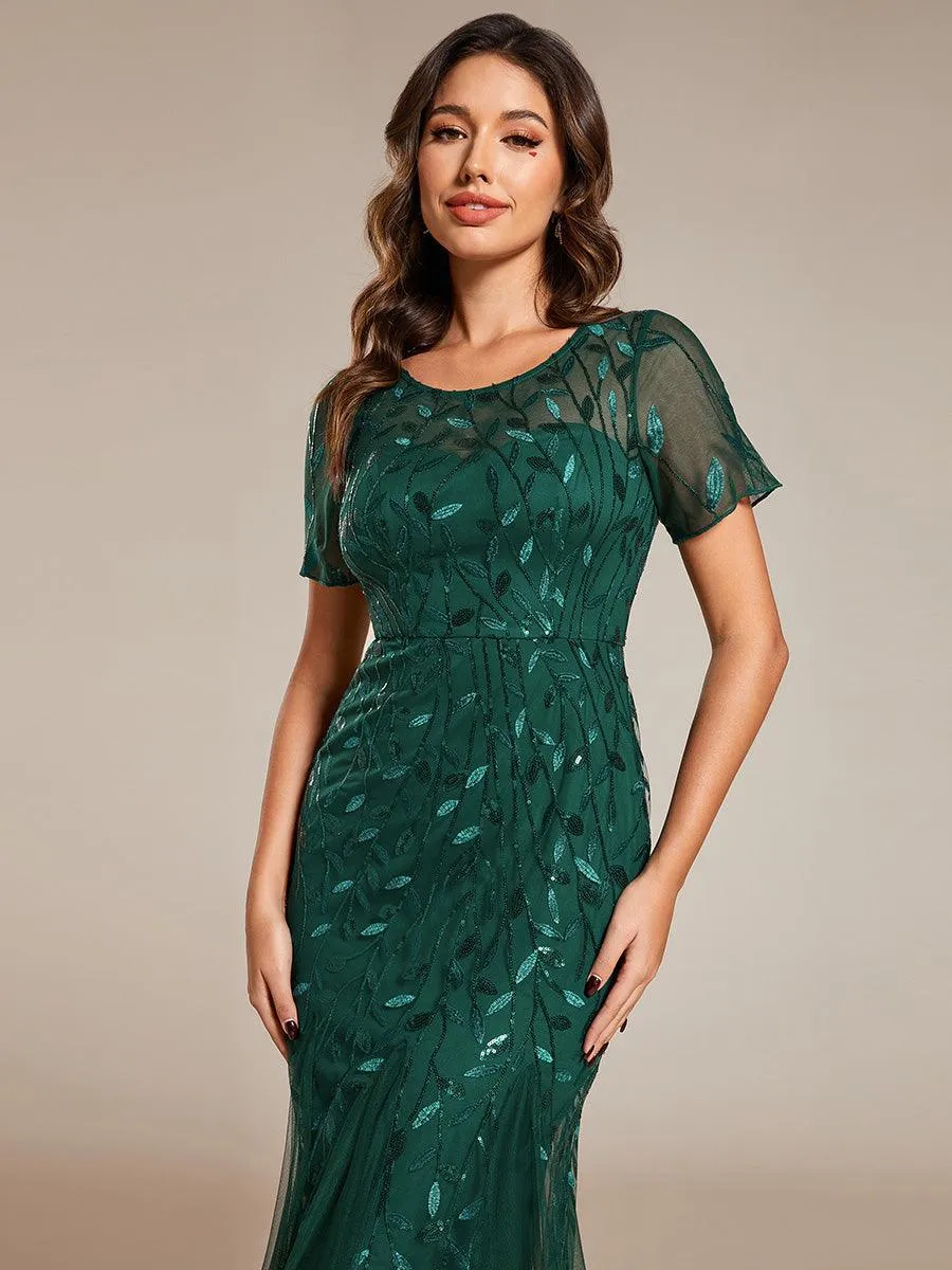 Robes de soirée Longues Sirène en Tulle à Imprimé Floral et Paillettes