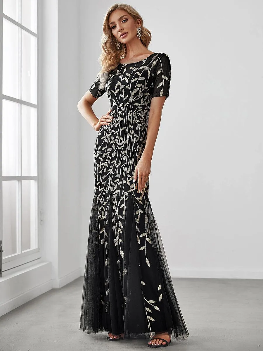 Robes de soirée Longues Sirène en Tulle à Imprimé Floral et Paillettes