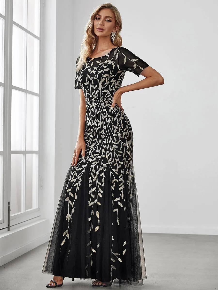 Robes de soirée Longues Sirène en Tulle à Imprimé Floral et Paillettes