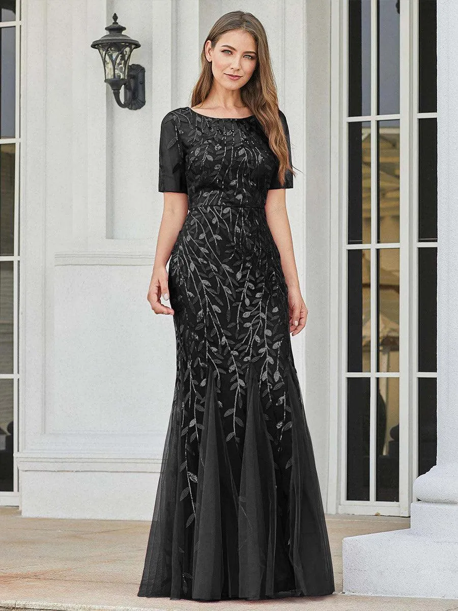 Robes de soirée Longues Sirène en Tulle à Imprimé Floral et Paillettes