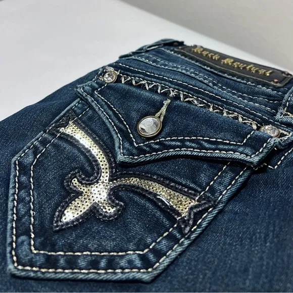Rock Revival Jeans size 25 Womens Skinny Embellished Sequin Rhinestone Dark Blue
