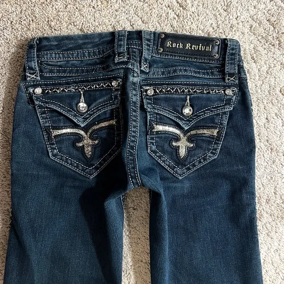 Rock Revival Jeans size 25 Womens Skinny Embellished Sequin Rhinestone Dark Blue