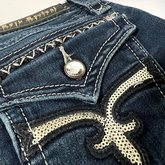Rock Revival Jeans size 25 Womens Skinny Embellished Sequin Rhinestone Dark Blue