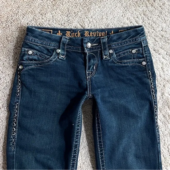 Rock Revival Jeans size 25 Womens Skinny Embellished Sequin Rhinestone Dark Blue