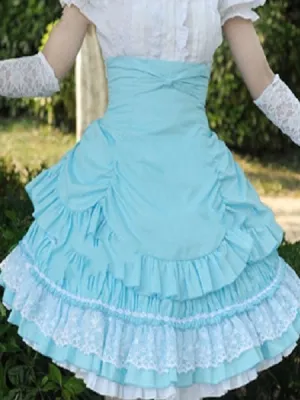 Rococo Lolita Skirt SK Cotton Lace Patch Ribbons Layered Ruffles Pleated A Line Lolita Skirt