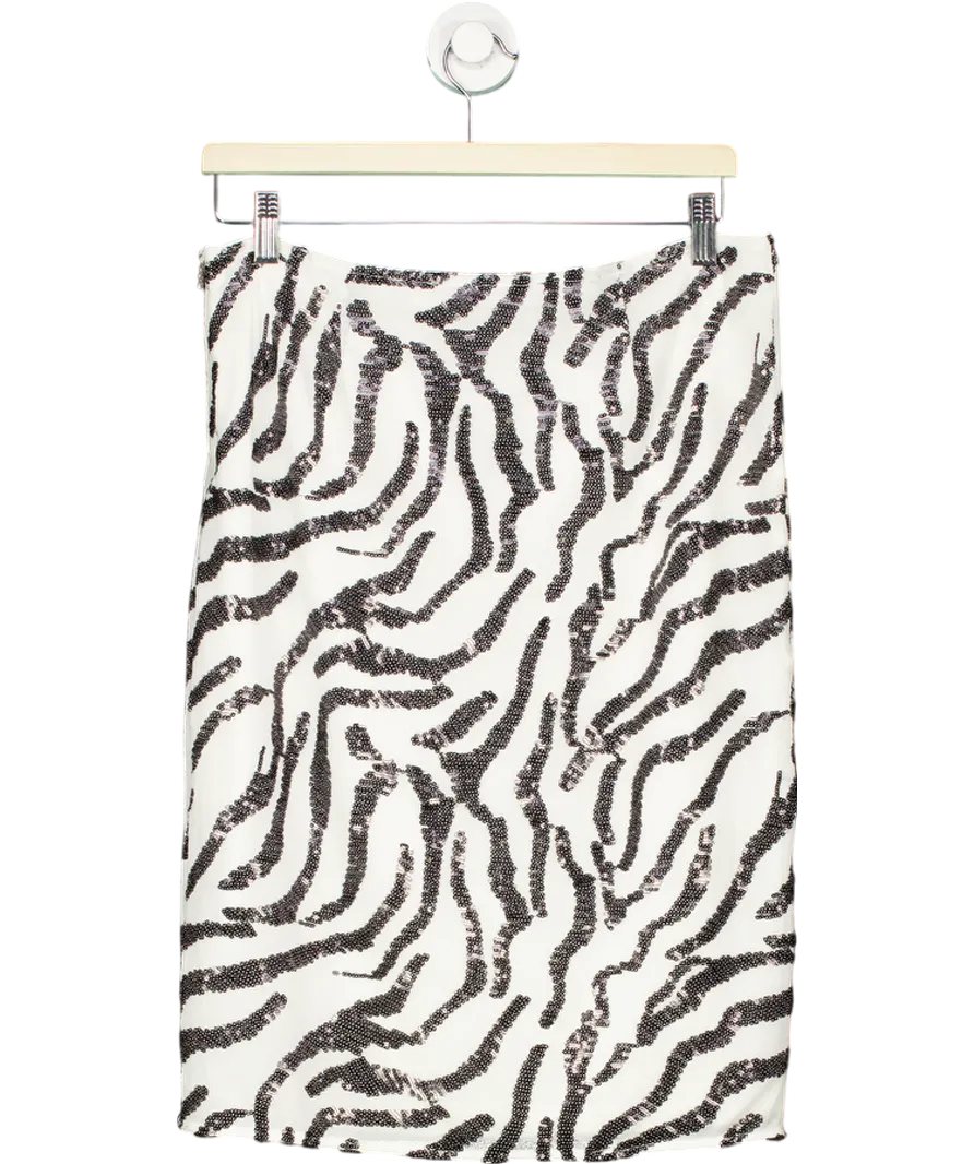 Rotate White X H&m Zebra Sequins Pencil Skirt UK M