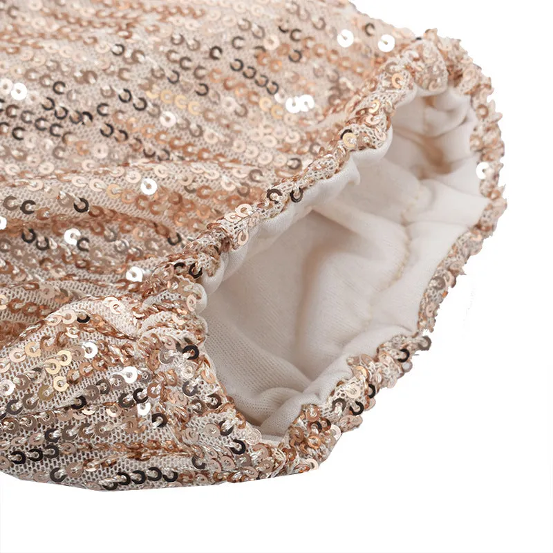 Round Collar Lantern Sleeve Sequin Puff Sleeve Mini Dresses Silver
