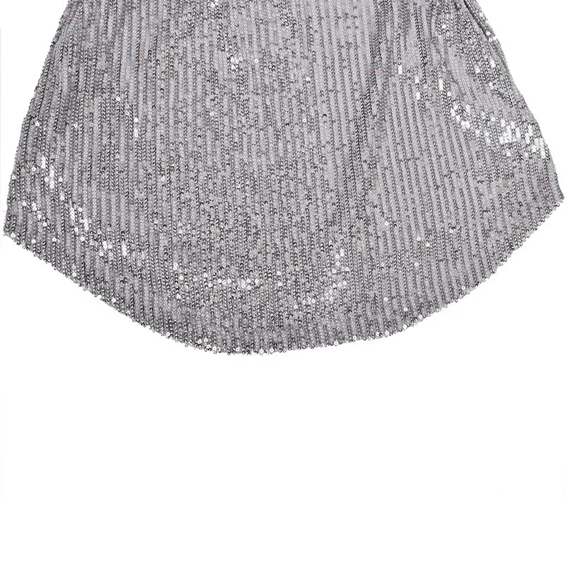 Round Collar Lantern Sleeve Sequin Puff Sleeve Mini Dresses Silver