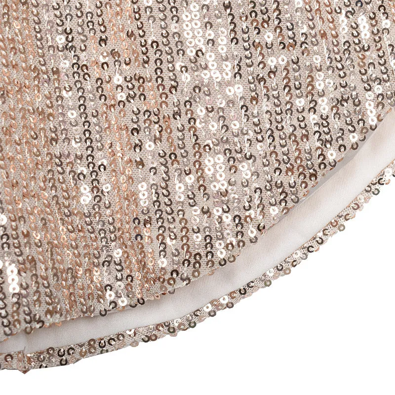 Round Collar Lantern Sleeve Sequin Puff Sleeve Mini Dresses Silver
