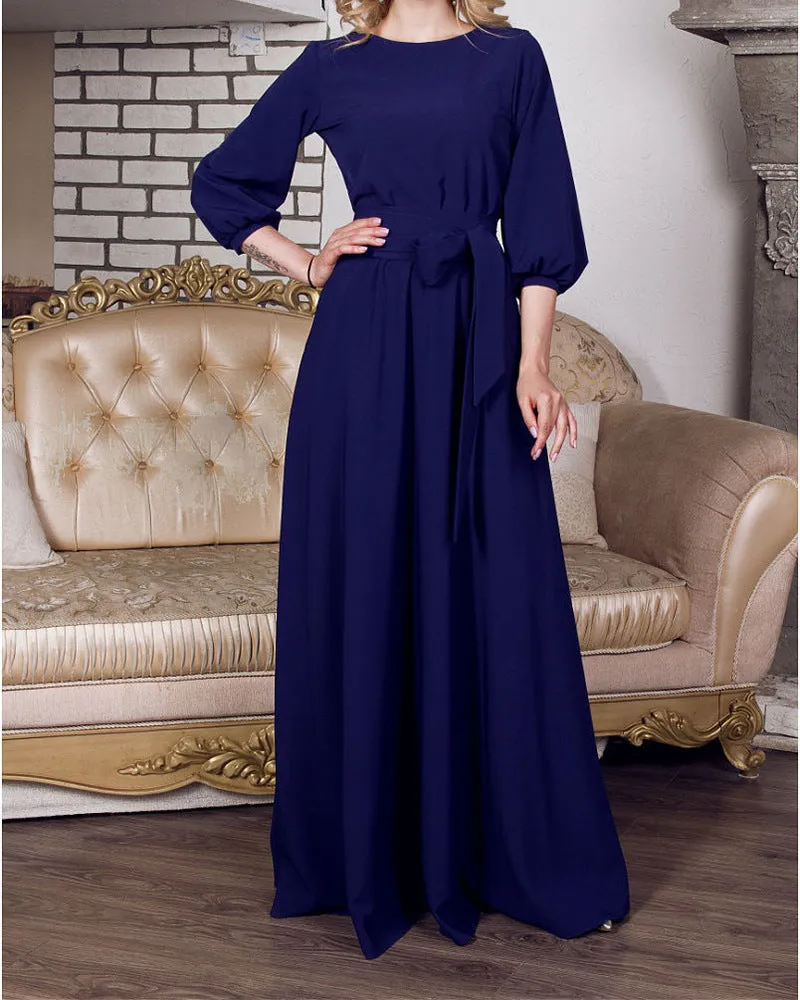 Round Neck Casual Long Dress Beautiful Retro Three Seasons Sleeve Dress Women's Clothing
