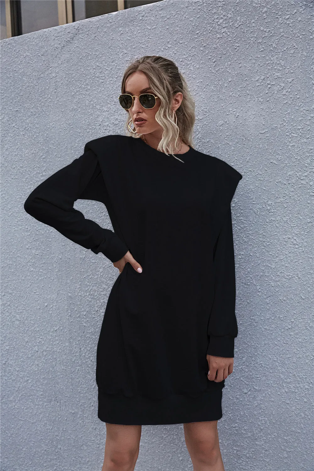Round Neck Shoulder Pads Bodycon Mini Dresses