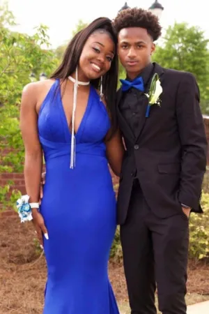Royal Blue Halter Sleeveless Floor Length Mermaid Prom Dresses