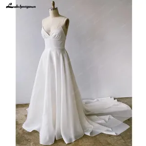 Roycebridal Sexy Bridal Wedding Dresses 2025 Sleeveless V Neckline Spaghetti Straps Wedding Gowns for Bride Back Out