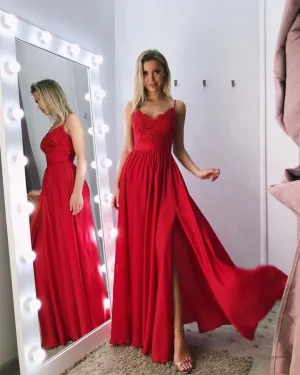 Roycebridal Sexy Long Straps Lace Chiffon Red Bridesmaid Dresses