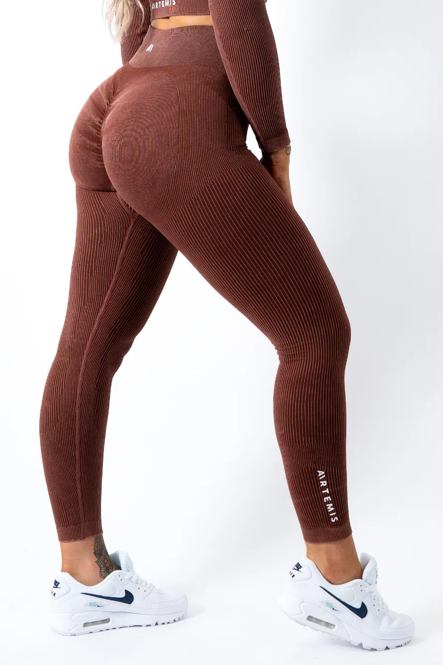 Ruby Rib Scrunchbum Leggings Brown