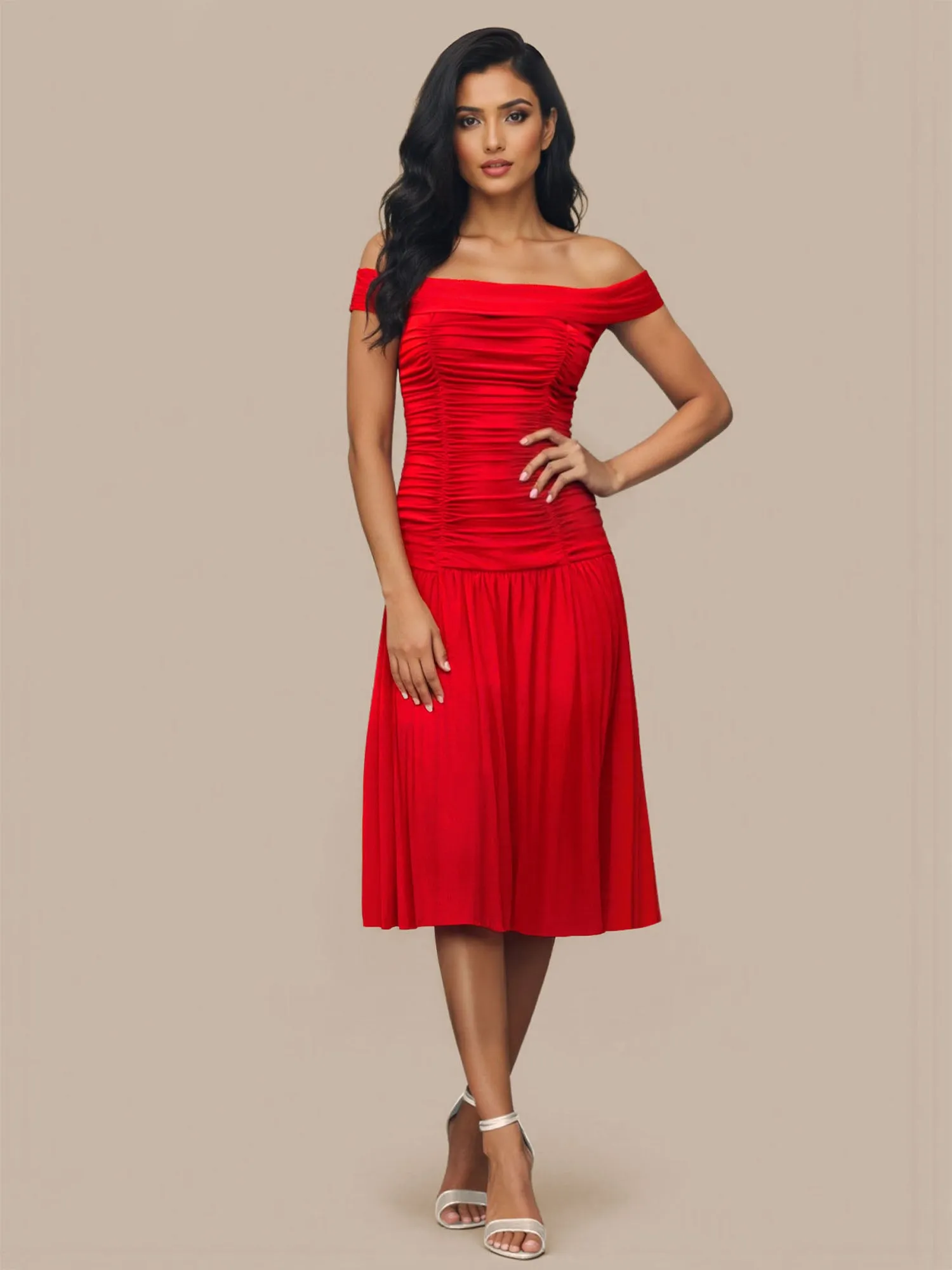Ruched Knit Midi Dress