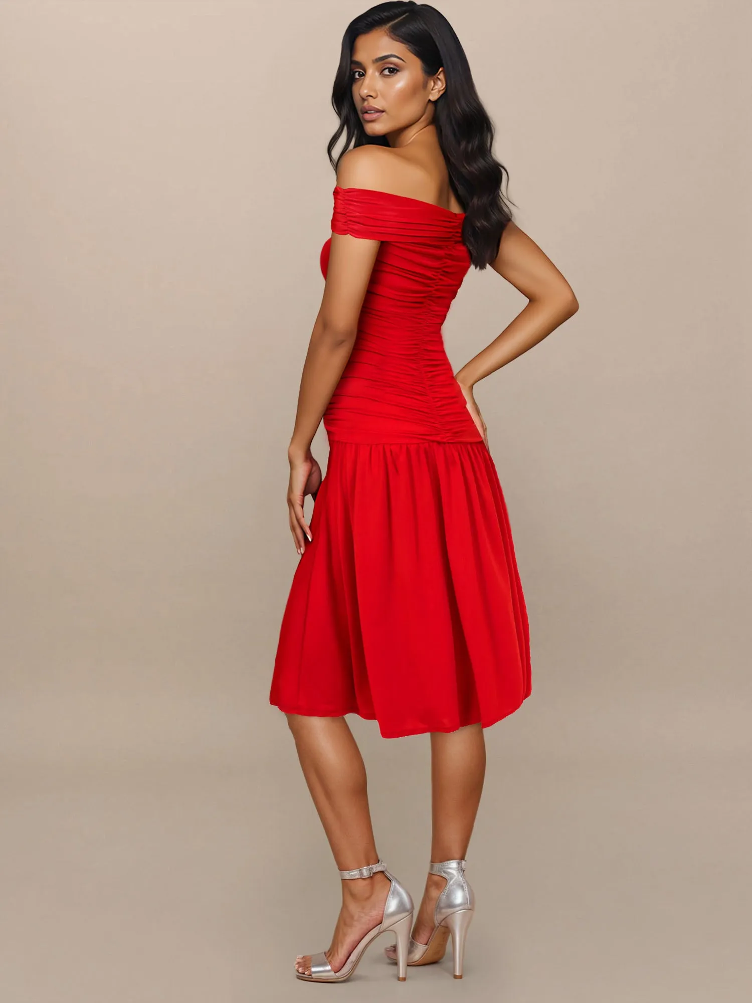 Ruched Knit Midi Dress