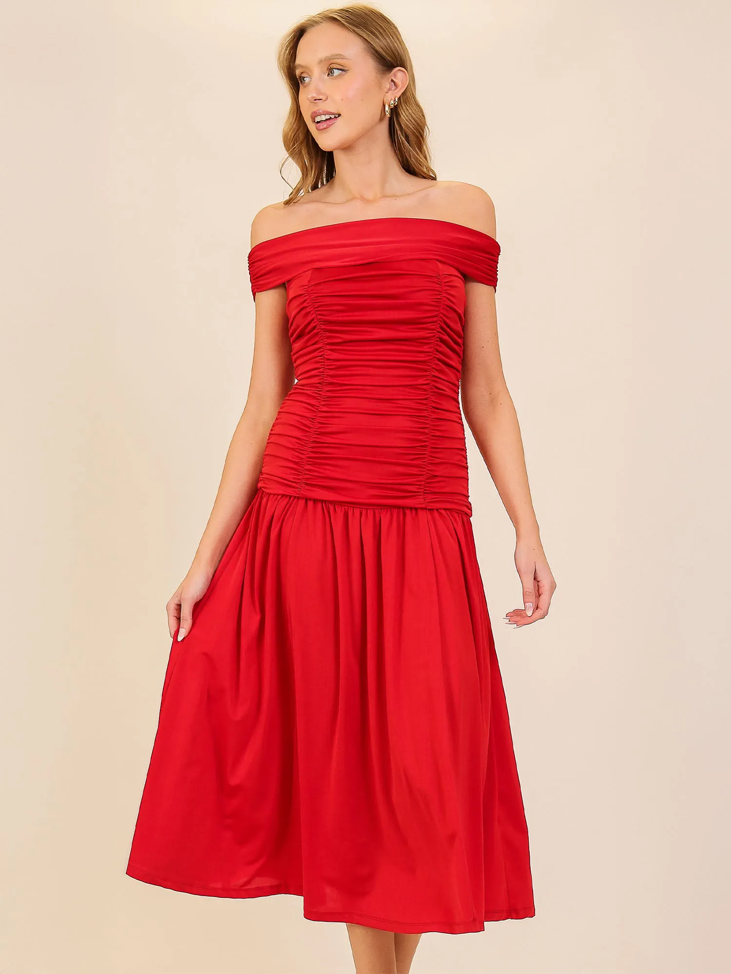 Ruched Knit Midi Dress