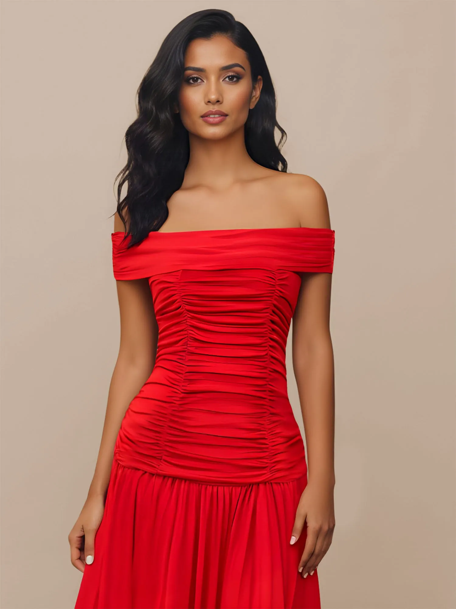 Ruched Knit Midi Dress