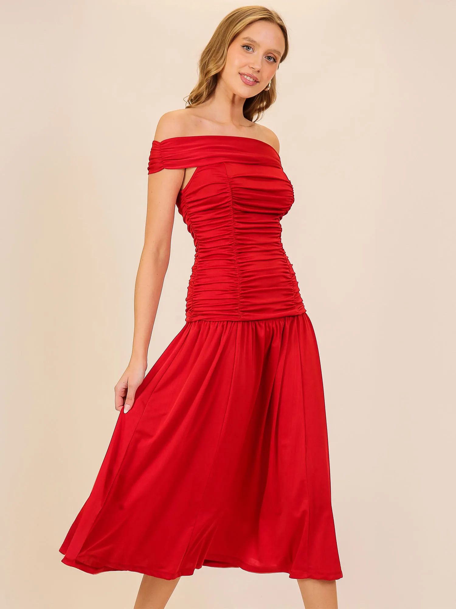Ruched Knit Midi Dress