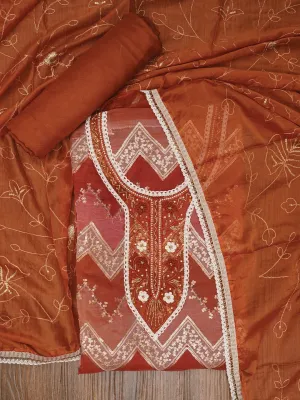 Rust Sequin Embroidered Organza Dress Material with Dupatta