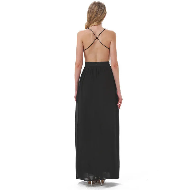 Sally Long Chiffon Cross Back Maxi Dress - Floral