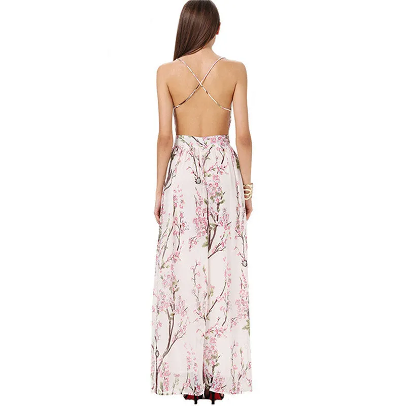 Sally Long Chiffon Cross Back Maxi Dress - Floral